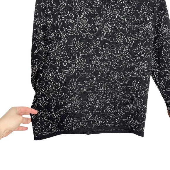 Vintage Angelli Zephyr Wool Black & Silver Floral Knit Cardigan - Picture 11 of 13